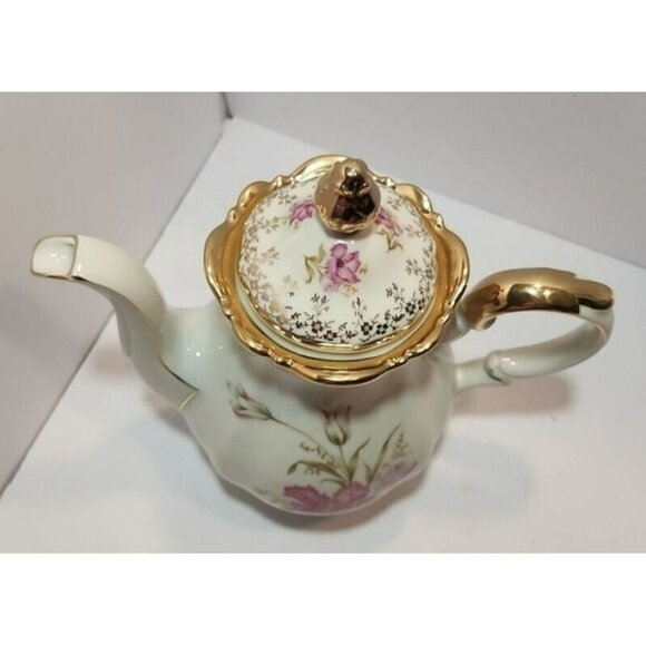 Vtg Mitterteich Bavaria Tea Set 1930's - 1940's Pink Floral w/ Gold Details Trim - Picture 7 of 16